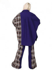 Clearance - Size L for Bust 157CM Plaid Patch Distressed Holes Purple Shirt