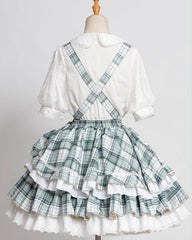 In Stock Green Plaid Ruffle Skirt Idol Dress Lolita Overalls