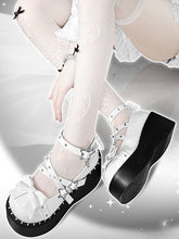 Star Buckles Polished White Platforms Silver-tone Studs Bow at Top
