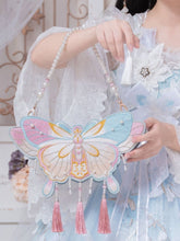 Pink and Blue Tassels Decorated Embroidered Butterfly Bag