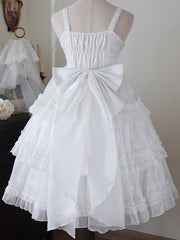 White Tiered Ruffle Skirt High Waist Jumper Skirt