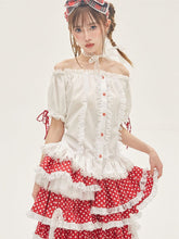 White Off-the-shoulder Neckline Blouse with Detachable Sleeves Lace Trim