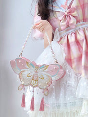 Pink Tassels Decorated Embroidered Butterfly Bag