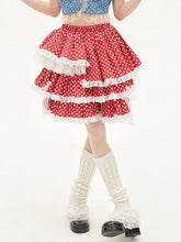 Red Polka-dot Pattern Tiered Skirt Asymmetrical Hem