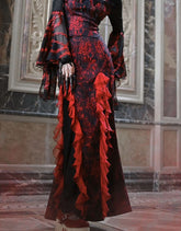 Romantic Goth Jacquard Mermaid Skirt Cascading Ruffle Trim Vampire Outfits