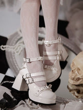 Wordless Poetry Buckle Straps PU Polished White High Block Heel Lolita Shoes
