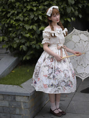 Thumbelina Floral Print Embroidery Bowknot Waist Lolita Skirt