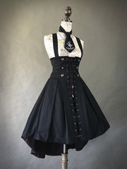 Plus Size Friendly- Hi-lo Skirt Under-bust High Waist Skirt Black&Red