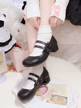 Scoop and Fork-shaped Buckle Straps Sweet Black Mary Janes