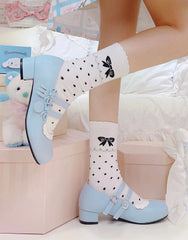 Scoop and Fork-shaped Buckle Straps Sweet Light Blue Mary Janes