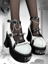 Studs Design Matte White High Block Heel Platforms Round Toe Punk Shoes