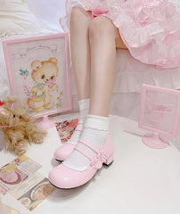 Scoop and Fork-shaped Buckle Straps Sweet Pink Mary Janes