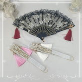 White / Wine Red / Pink Qi Lolita Rose Pattern Folding Fan