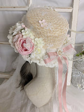 Handmade Flower Details Bow Lace Lolita Straw Hat