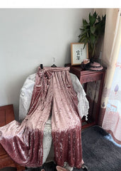 Silver Pink Velvet Wide Leg Pants