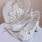 Silver-tone Studs White High Block Heel Lolita Shoes