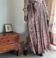 Silver Pink Velvet Wide Leg Pants