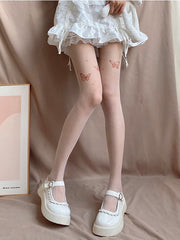 Butterfly Print White Tattoo Pantyhose