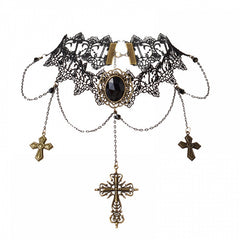 Steampunk Cross Pendants Black Lace Choker