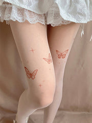 Butterfly Print White Tattoo Pantyhose