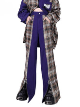 Plaid Patchwork Design Zip Cuffs Purple Wide Leg Pants