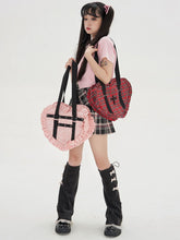 Pink/Red Sweetheart-shaped Ruffle Trim Shoulder Bag
