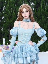 Lace-up Detail Sweetheart Neckline Blue Top