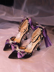 Buckle Ankle Strap Bowknot Details Butterfly 5CM Purple High Heels
