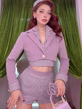 Notched Collar Purple Jacket Houndstooth Cuffs
