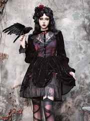 Rose Cemetery Lace Patches Bodice Drawstring Hem Dress