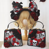 Rose Design Skull Print Big Bow Halloween Dark Lolita KC/Bag