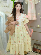 Floral Print Yellow Plaid Nightgown