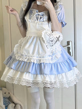 Sweet Lolita Maid Dress in Blue | Lace-Up Back & Detachable Apron with Heart Brooch