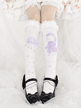 Ruffled Cuff Kitty Print Stockings
