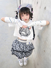 White Girl Print with Chain Cropped Top