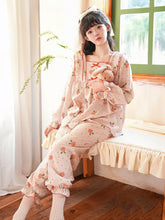 Floral Print Light Purple Plaid Pajama Set