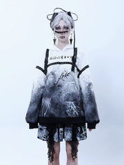 Sparse Shadow Bamboo Print Stud Decorated Detachable Buckle Hoodie