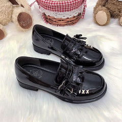 Sweetheart Spy Bowknot Detail PU Polished Black JK Slipons