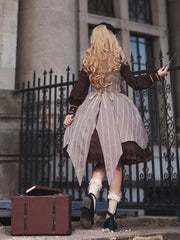 Witch's Note Brown and Gray Stiped Swallow-tailed Hem Skirt