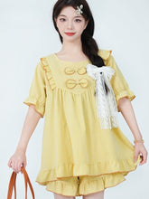 Bowknot Details Yellow Plaid Pajama Set