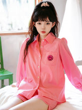Pink Smiling Face Applique Sweet Pajama Set