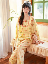 Floral Print Yellow Plaid Pajama Set