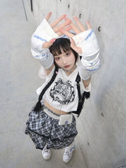 White Girl Print with Chain Cropped Top