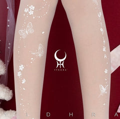 Black/White Sheer Butterfly Love Flowers Tights