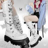 Dream Butterfly Metal Butterfly Pins Chain Decorated PU Matte White Martens