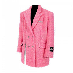 Clearance - Size M for Bust 146CM Pink Zip Design Padded Shoulders Oversized Blazer