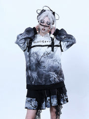 Sparse Shadow Bamboo Print Stud Decorated Detachable Buckle Hoodie