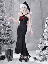 Gothic Christmas Lace Trim Thigh-high Slit Mermaid Skirt Tweed Sheath Dress