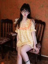 Floral Print Yellow Plaid Pajama Set