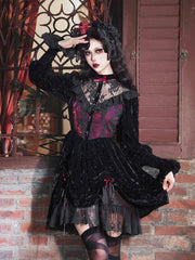 Rose Cemetery Lace Patches Bodice Drawstring Hem Dress